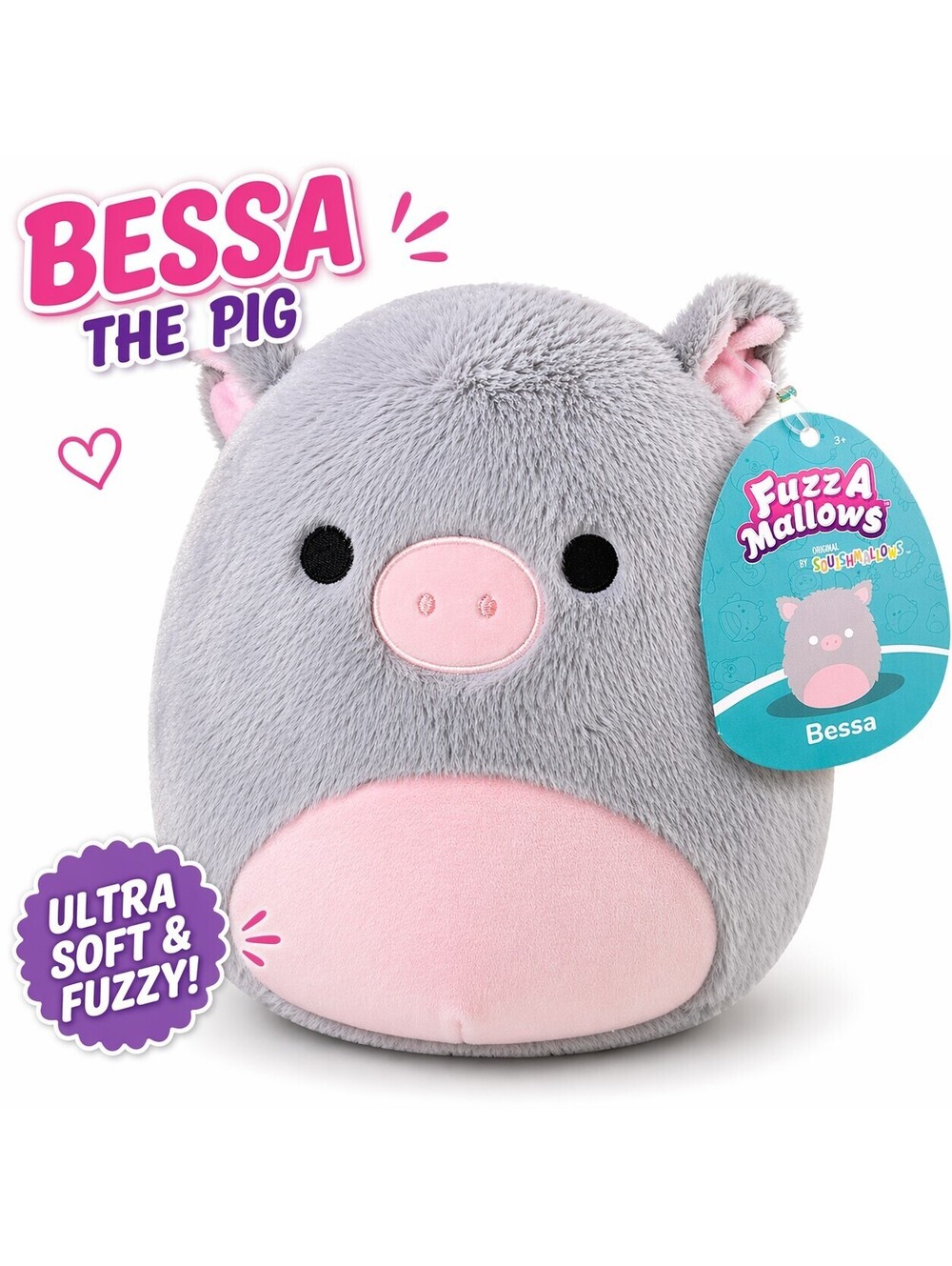 Squishmallows Official 16"  Bessa the Grey Pig With Pink Belly- Child's Soft Toy